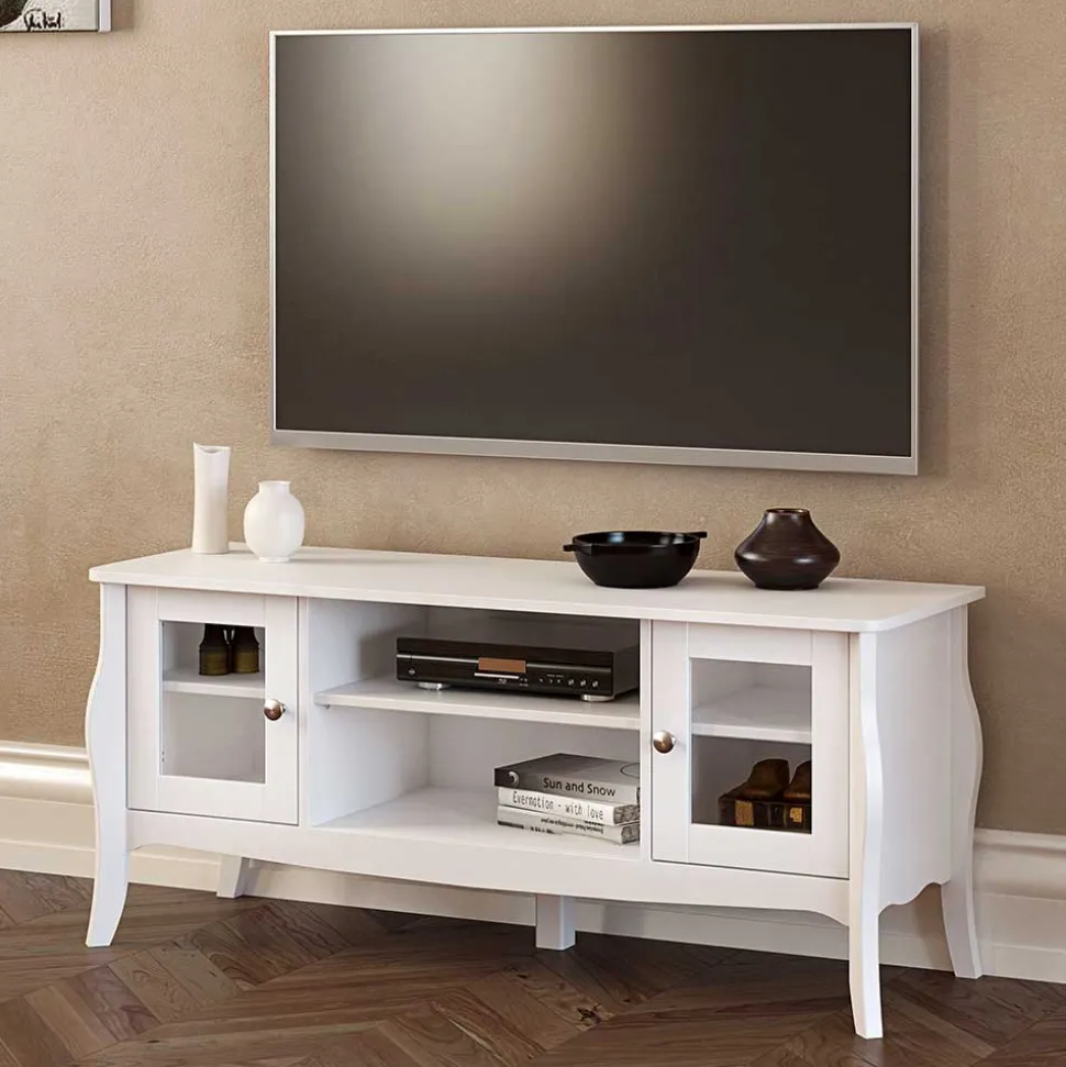Weißer TV Unterschrank mit zwei Glastüren - Dosalino