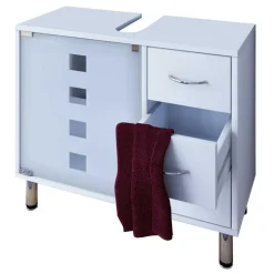 Weißer Unterbeckenschrank mit Milchglas-Tür - Eiken