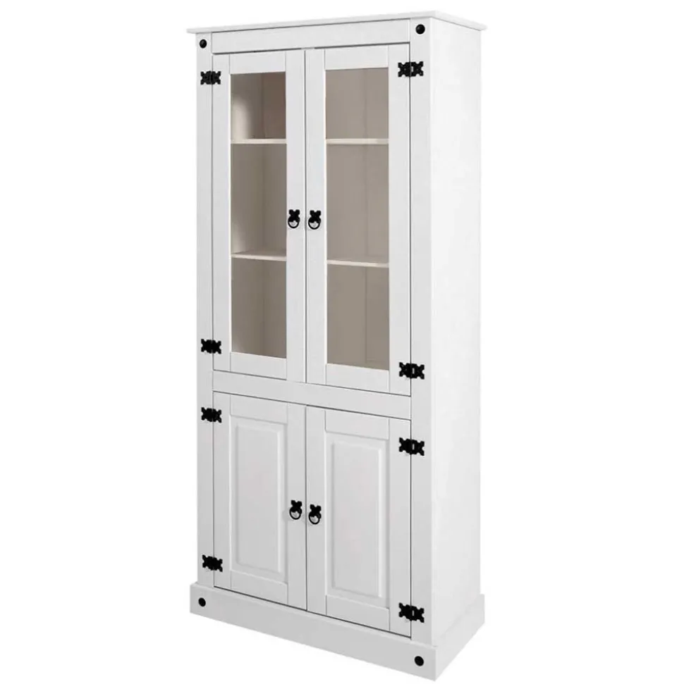 Weißer Vitrinenschrank aus Kiefer - Sergio