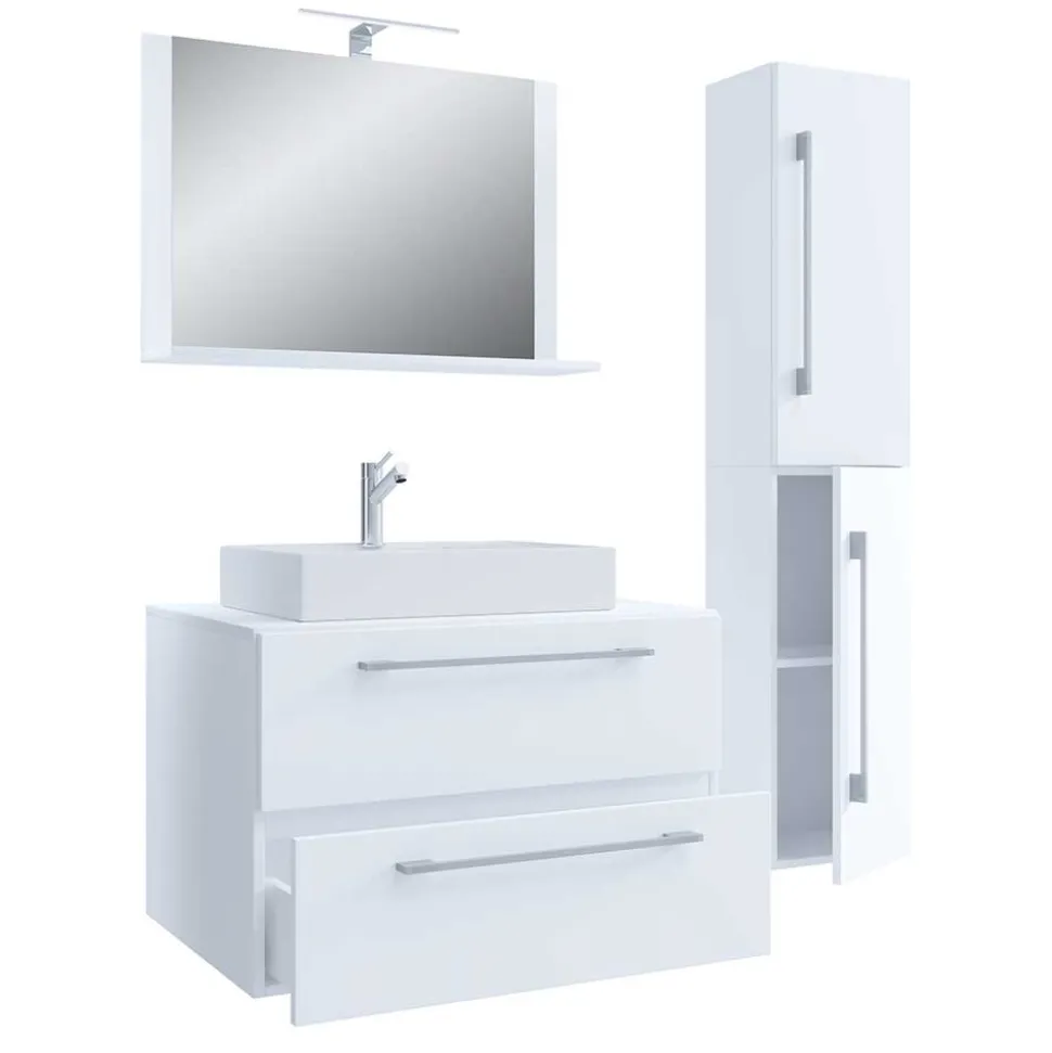 Weißer Waschplatz & Hochschrank - Ipsum (dreiteilig)