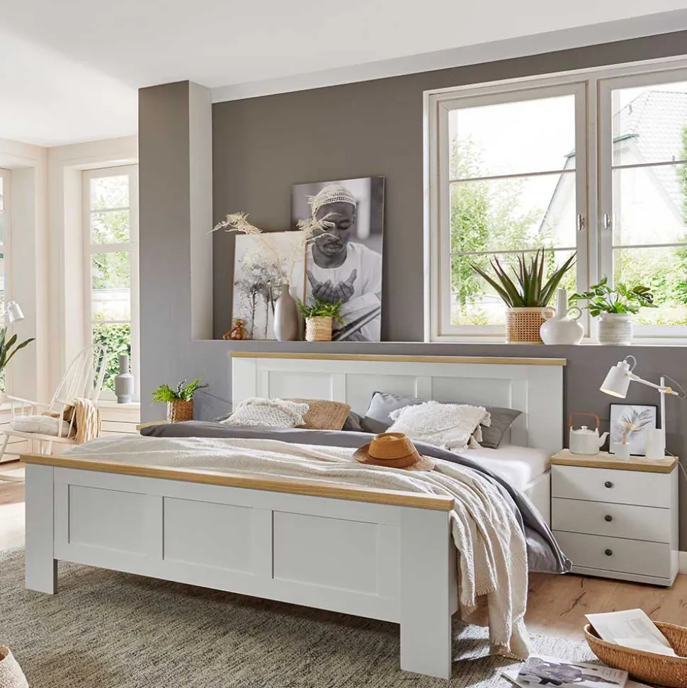 Weißes Bett im Country Style mit Absetzung - Ignacio