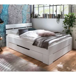 Weißes Bettgestell aus Fichte Massivholz - Snoudy