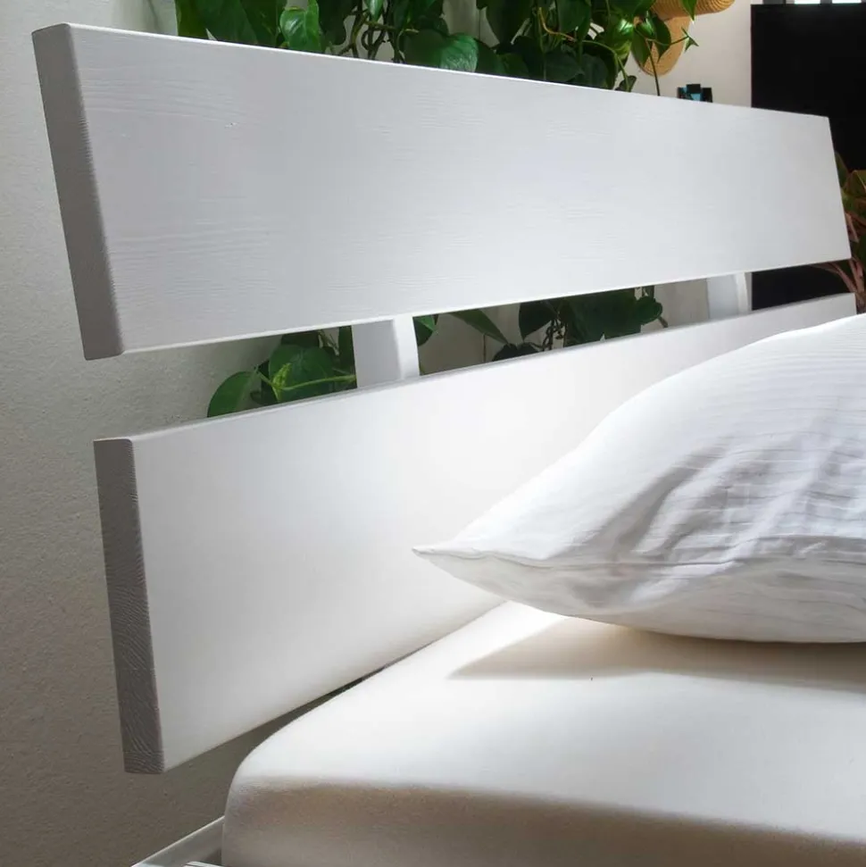 Weißes Bettgestell aus Fichte Massivholz - Snoudy