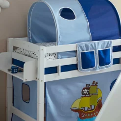 Weißes Buchenholz Hochbett mit schräger Rutsche - Feradila