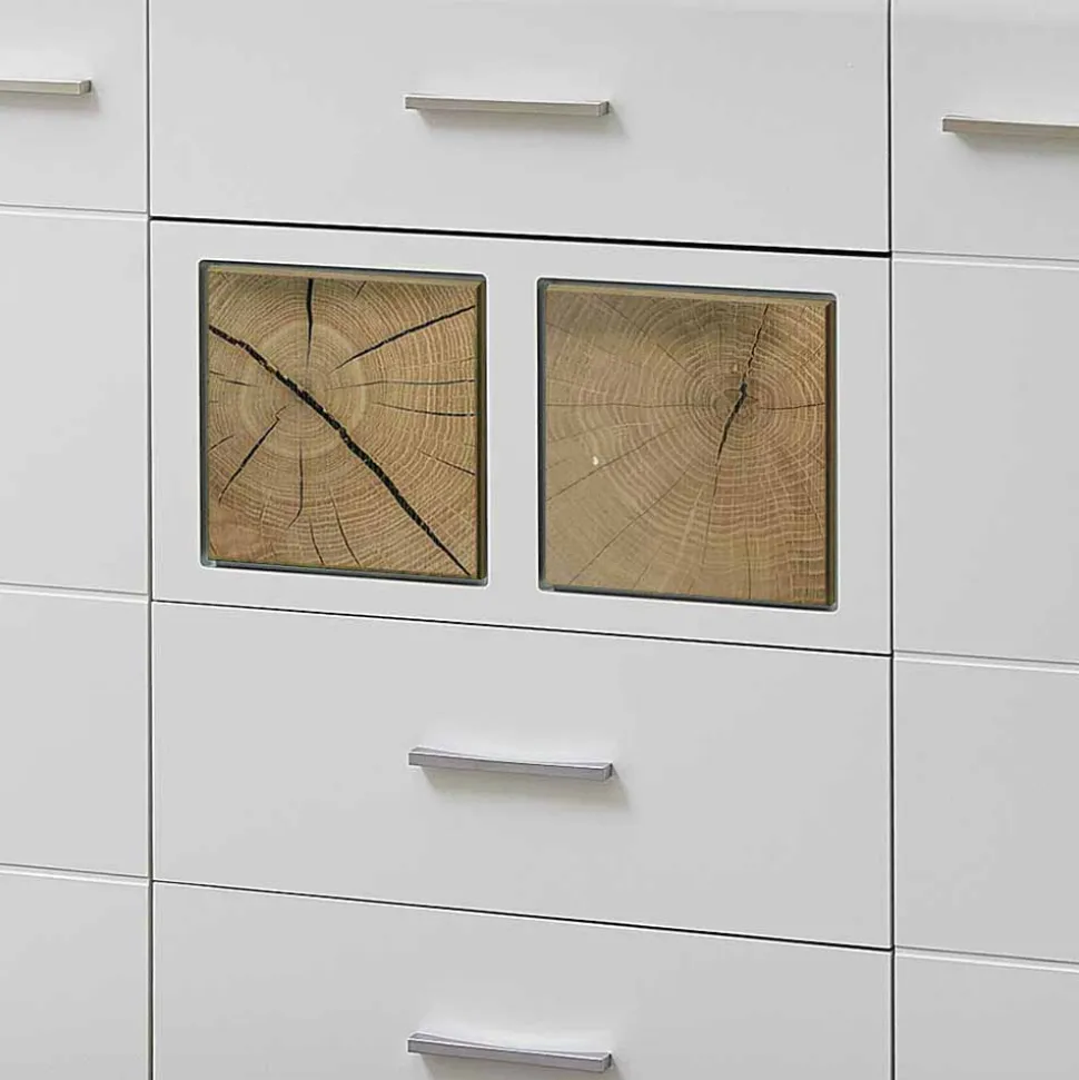 Weißes Design-Sideboard mit Glas & LED - Lisepio