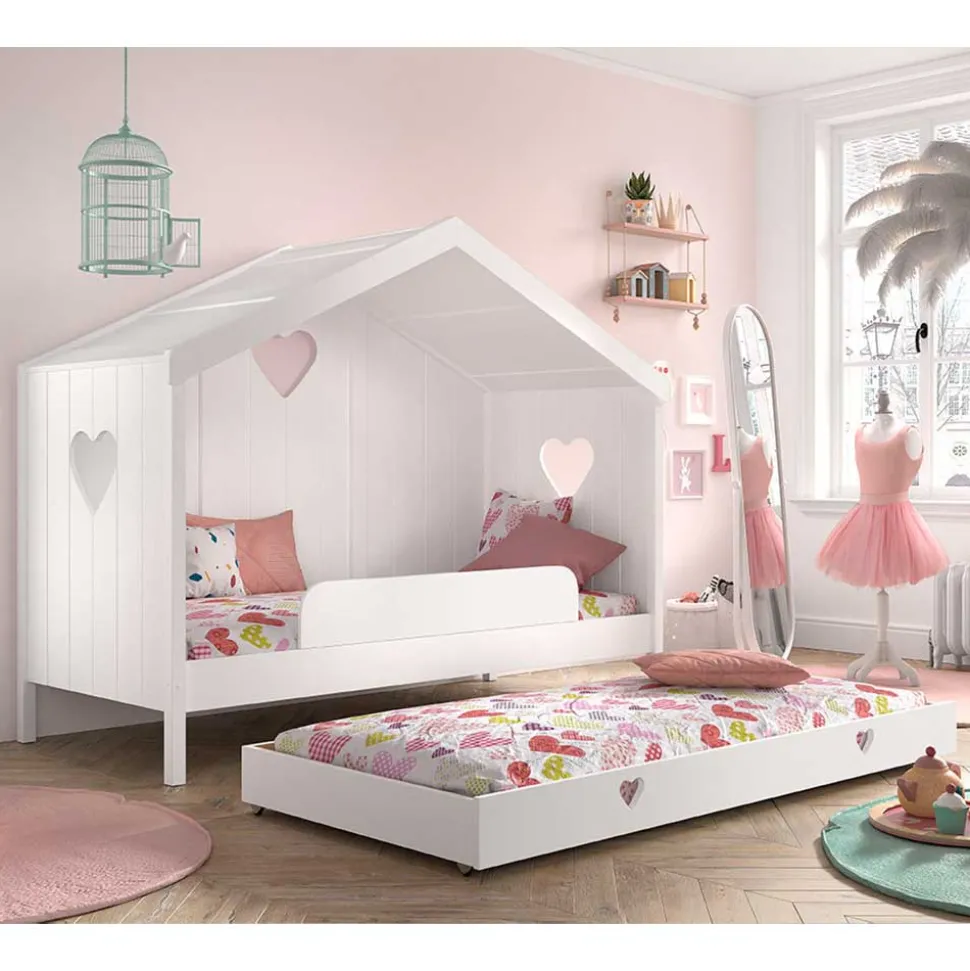 Weißes Hausbett dreiseitig geschlossen - Grandory