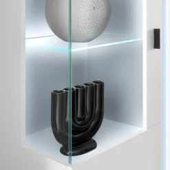 Weißes Highboard mit Glaseinsatz und LED Beleuchtung - Tirol