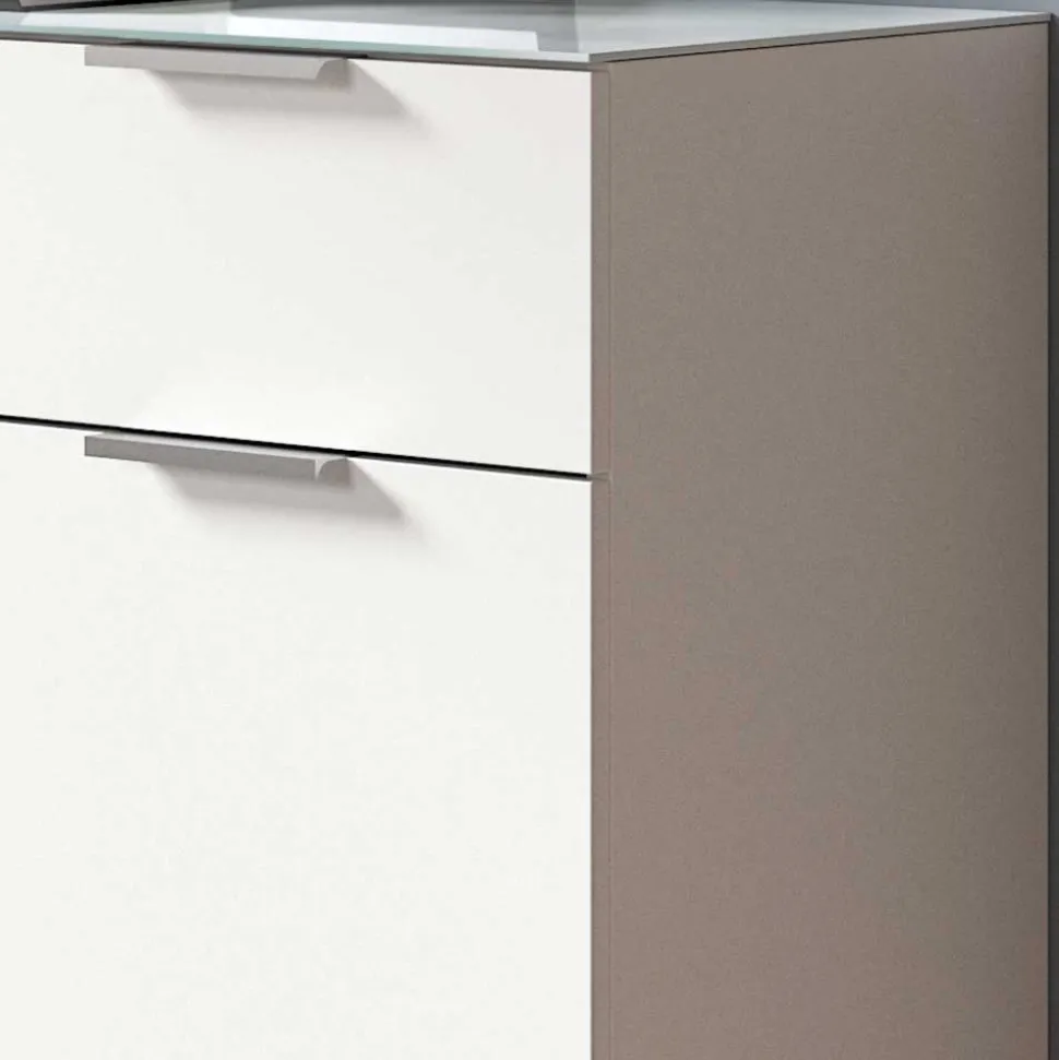 Weißes Highboard mit zwei Türen und Schublade - Intiatos