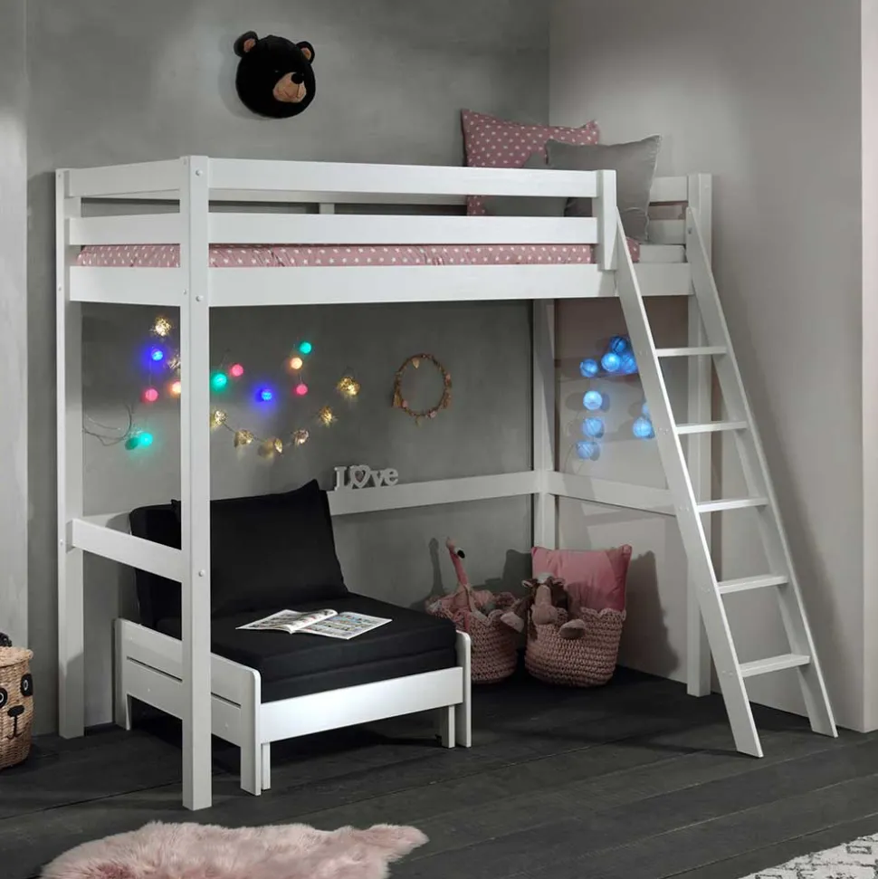 Weißes Hochbett & Sesselbett - Relisa (zweiteilig)