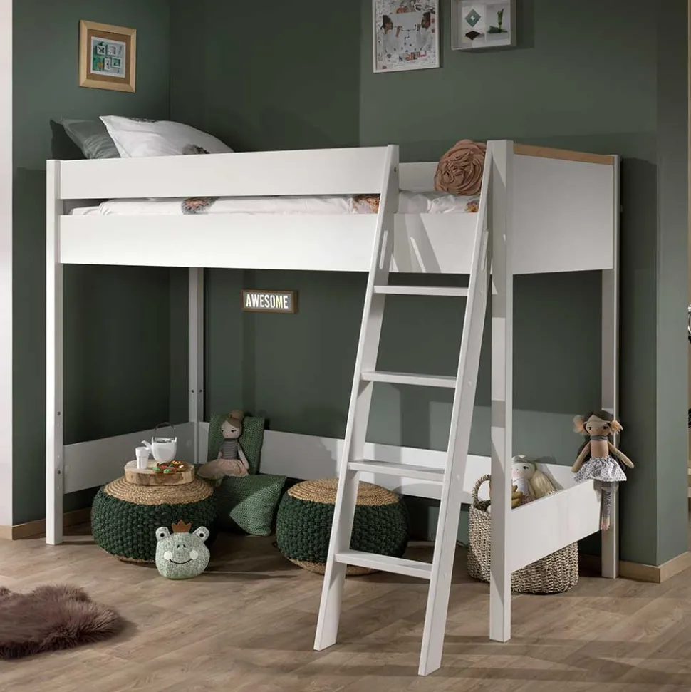 Weißes Hochbett aus Massivholz - Sarabuja