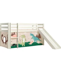 Weißes Hochbett mit Dino Vorhangset - Cironna