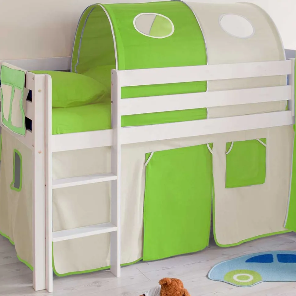 Weißes Hochbett mit Rutsche & Turm - Fegura