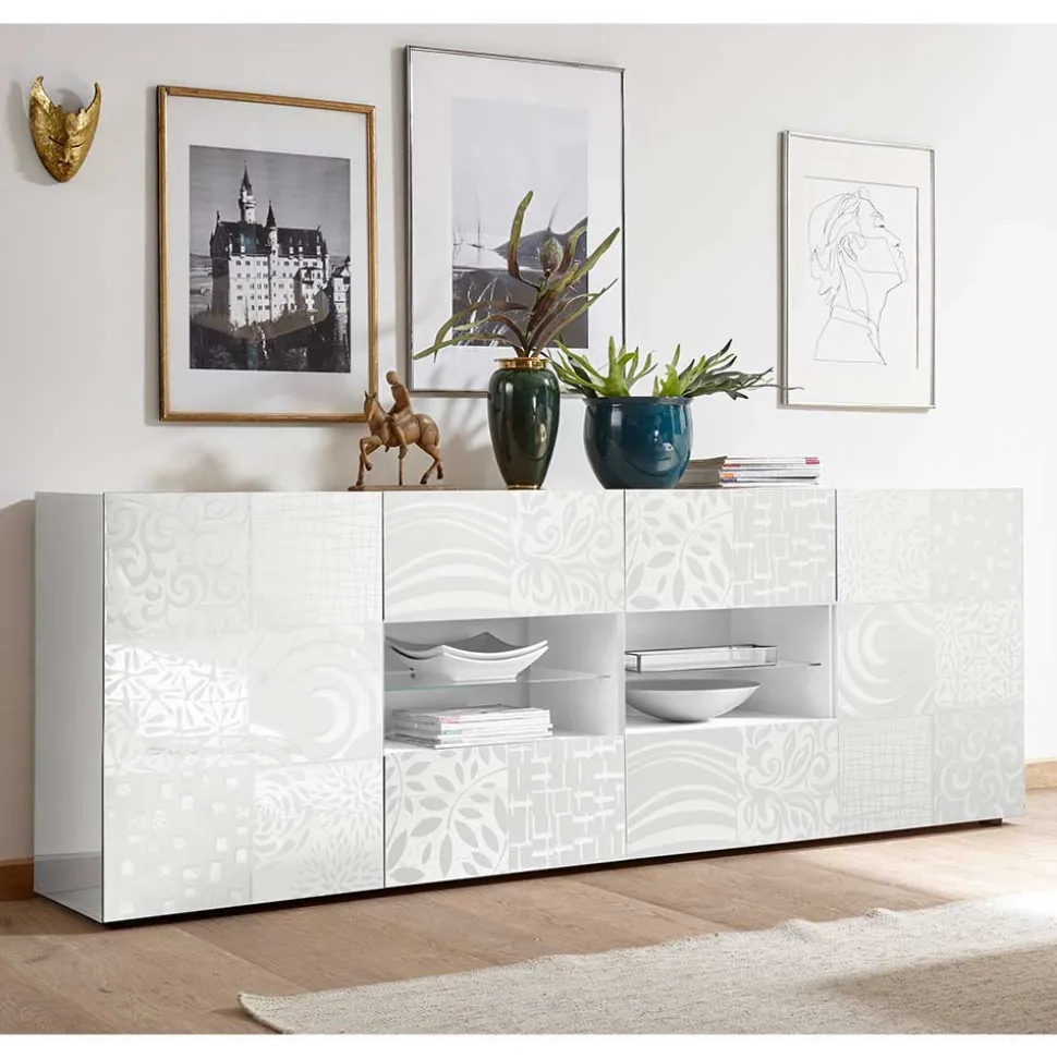 Weißes Hochglanz Sideboard 241 cm breit - Vascaub