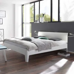 Weißes Holzbett Buche Gachias mit Kopfteil