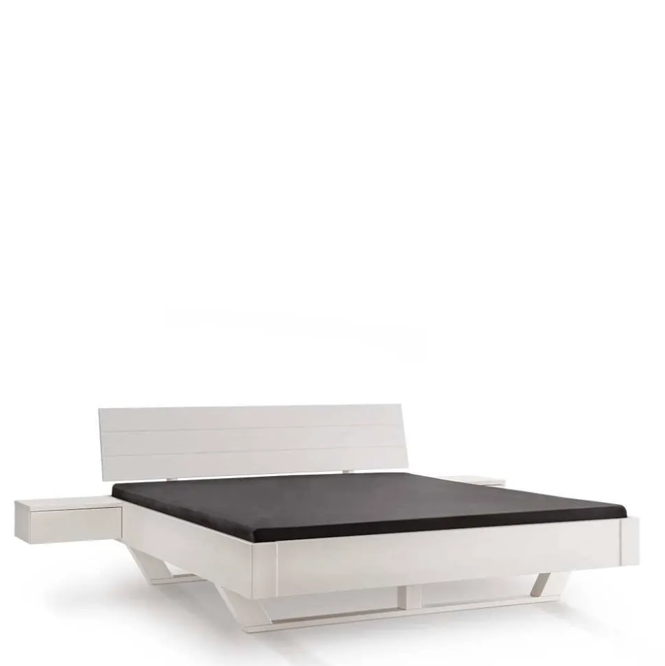 Weißes Kiefernholz-Bett mit Holzkufen - Ondeon