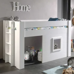 Weißes Kinder-Hochbett im Hütten Design - Renus