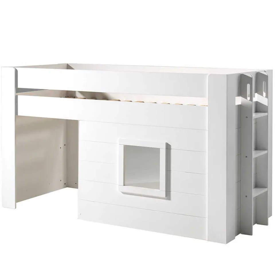 Weißes Kinder-Hochbett im Hütten Design - Renus