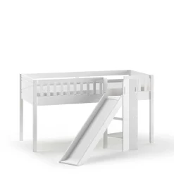 Weißes Kinder-Hochbett mit schräger Rutsche - Ranuves
