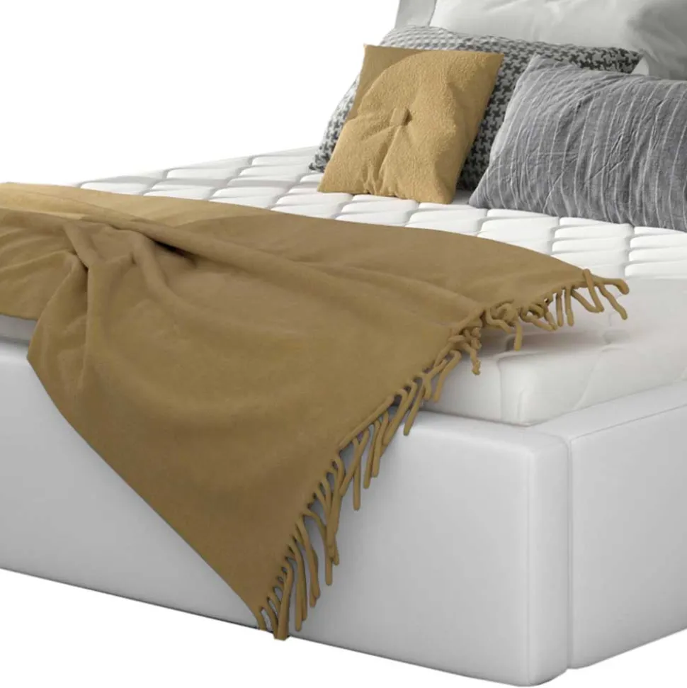 Weißes Kunstlederbett mit Bettkasten - Albin