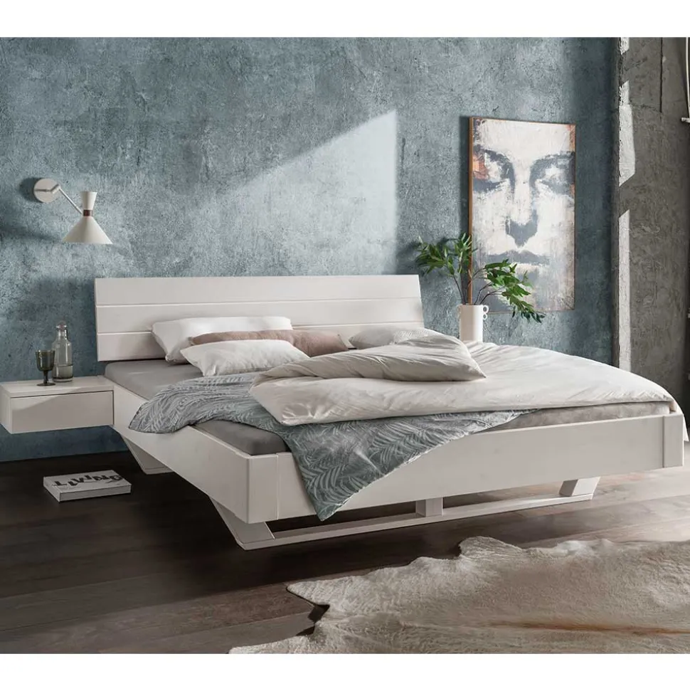 Weißes Massivholzbett mit Kufen - Odrato