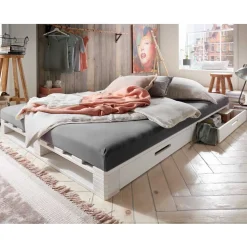 Weißes Palettenbett aus Kiefer Massivholz - Idena