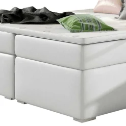 Weißes Polsterbett mit Kunstlederbezug - Settas