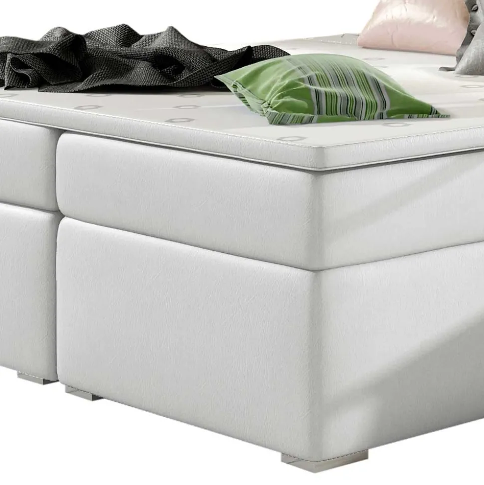 Weißes Polsterbett mit Kunstlederbezug - Settas