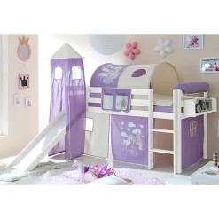 Weißes Rutsche Hochbett mit Turm & Tunnel - Tanko