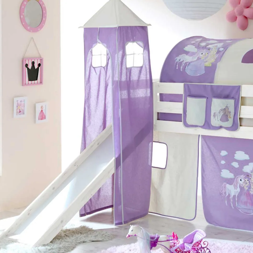 Weißes Rutsche Hochbett mit Turm & Tunnel - Tanko