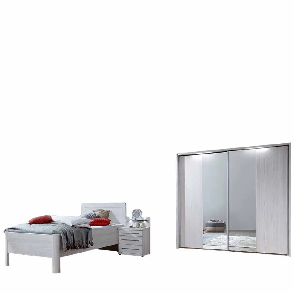 Weißes Schlafzimmerset Arneta mit Einzelbett 100x200cm (dreiteilig)