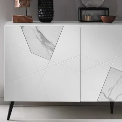 Weißes Sideboard mit Marmor Einsätzen Grau - Eleonora
