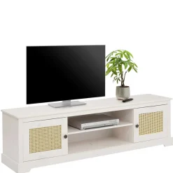 Weißes TV Board 2-türig mit Geflecht - Isvair
