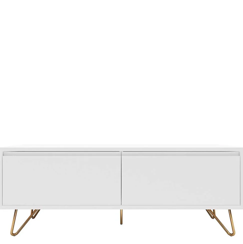 Weißes TV Lowboard mit Klappe & Schublade - Marmore