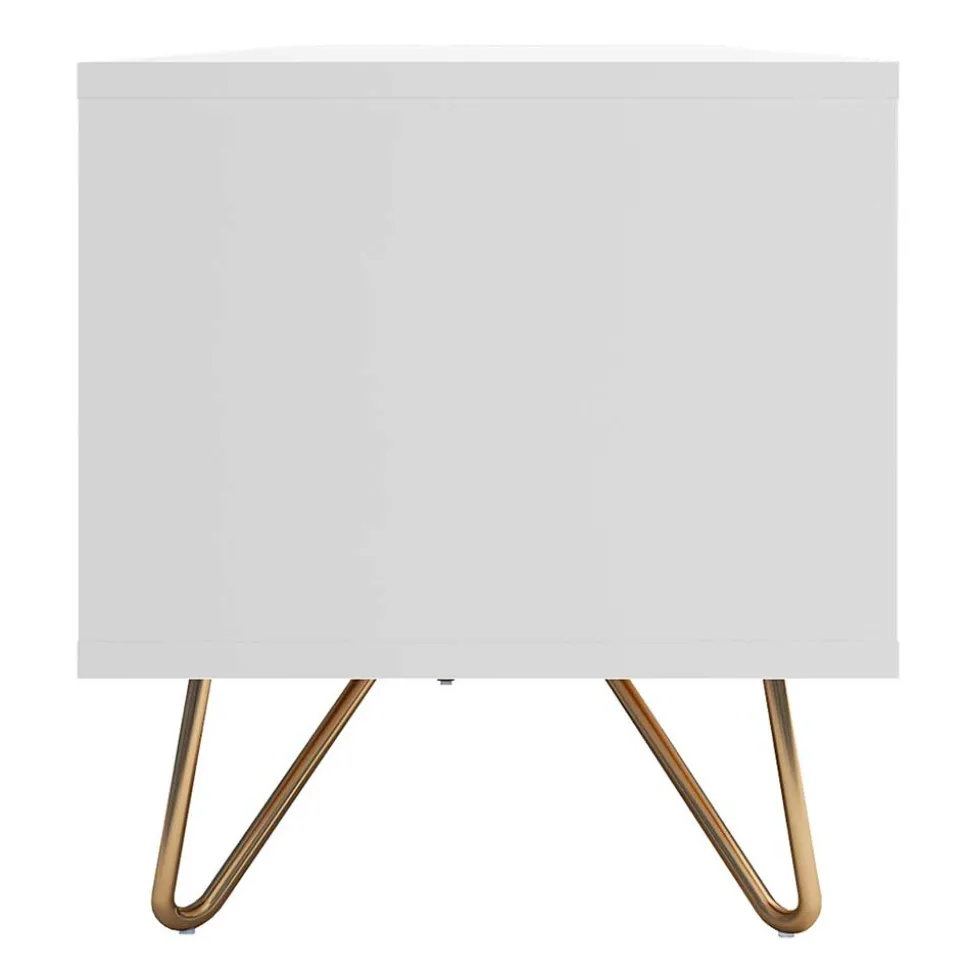 Weißes TV Lowboard mit Klappe & Schublade - Marmore