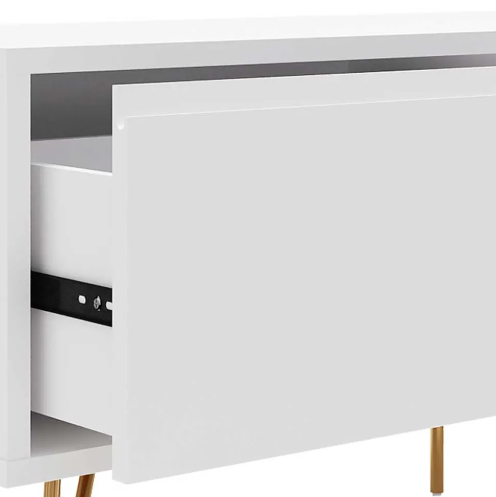 Weißes TV Lowboard mit Klappe & Schublade - Marmore