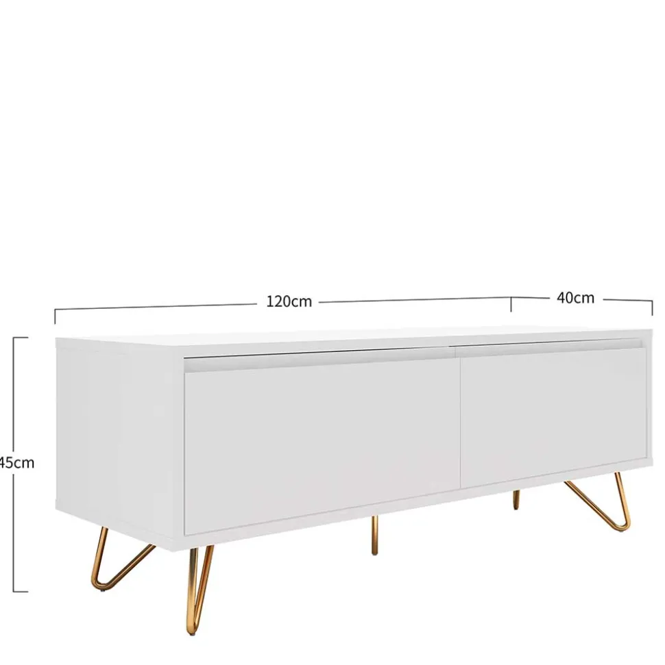 Weißes TV Lowboard mit Klappe & Schublade - Marmore