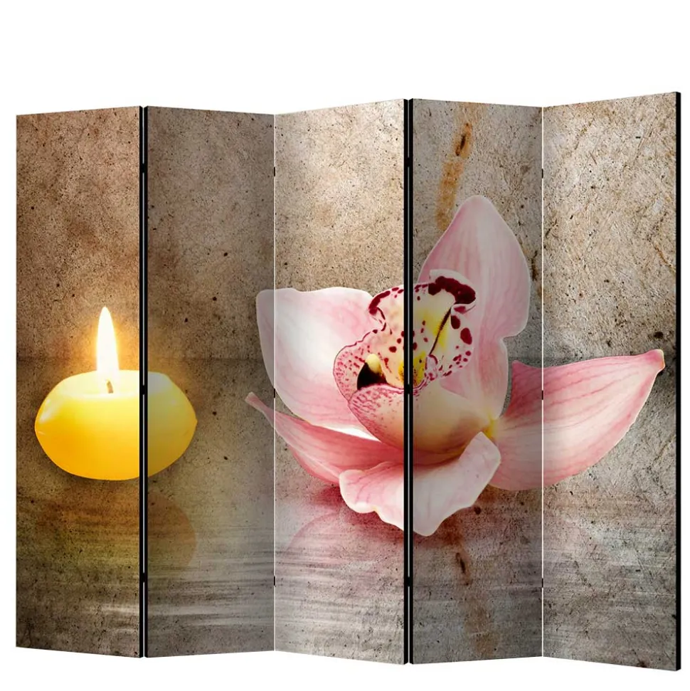 Wellness Motiv Paravent Orchidee & Kerze - London