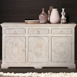 White Wash Sideboard mit Ornament Schnitzereien - Rusula
