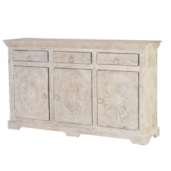 White Wash Sideboard mit Ornament Schnitzereien - Rusula