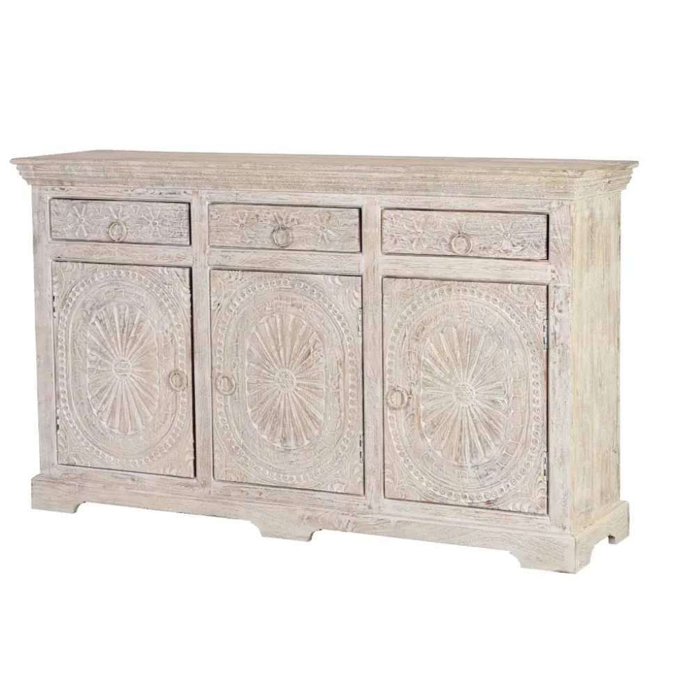 White Wash Sideboard mit Ornament Schnitzereien - Rusula