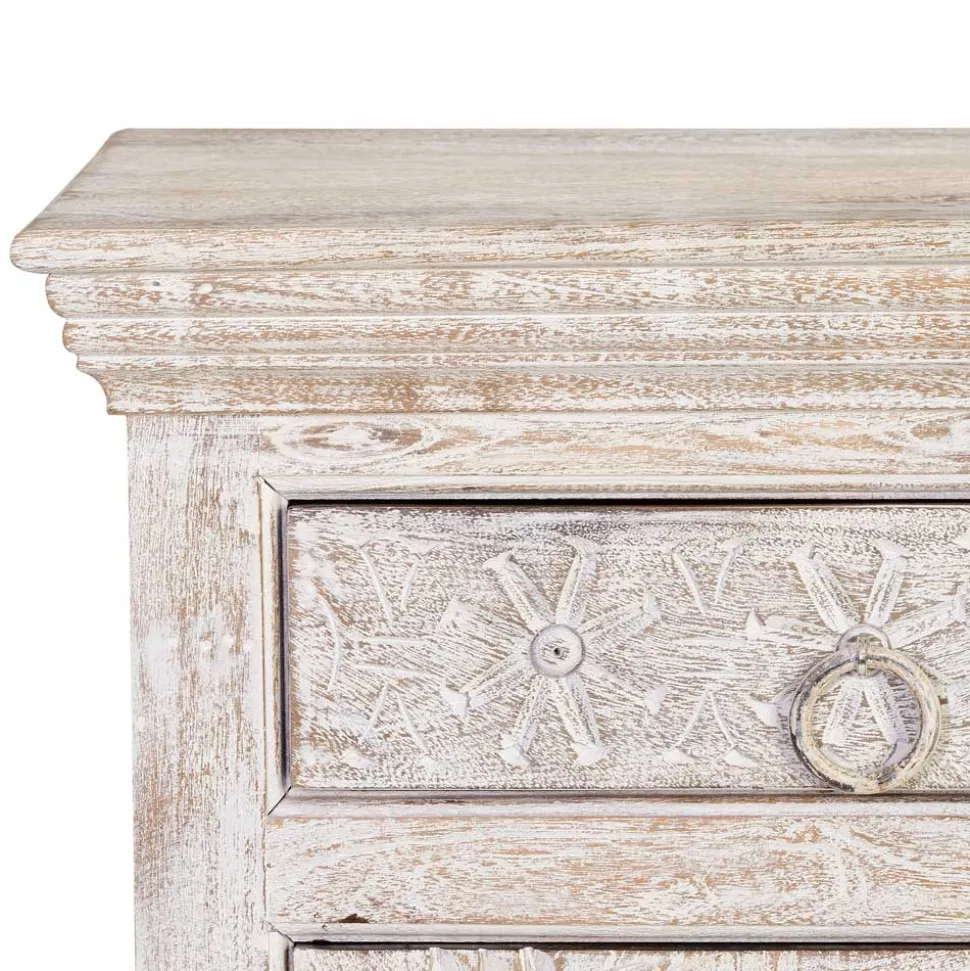 White Wash Sideboard mit Ornament Schnitzereien - Rusula