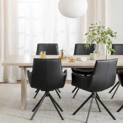 White Wash Tisch & Lederstühle - Senatau (siebenteilig)