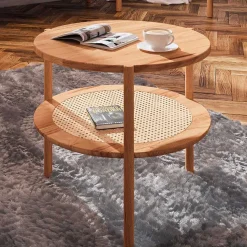 Wildbuche Couchtisch mit Ablage Wiener Geflecht - Indrya