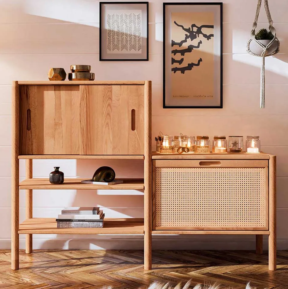 Wildbuche Holzregal mit Schiebetüren - Indrya