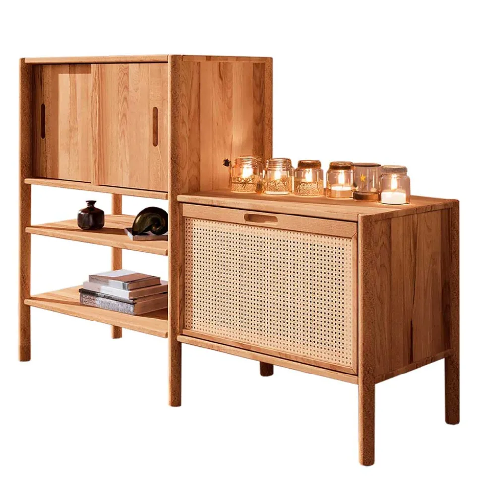 Wildbuche Holzregal mit Schiebetüren - Indrya