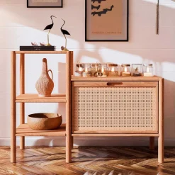 Wildbuche Regal mit Klappfach Wiener Geflecht - Indrya