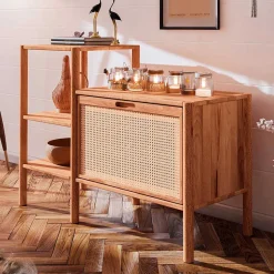 Wildbuche Regal mit Klappfach Wiener Geflecht - Indrya