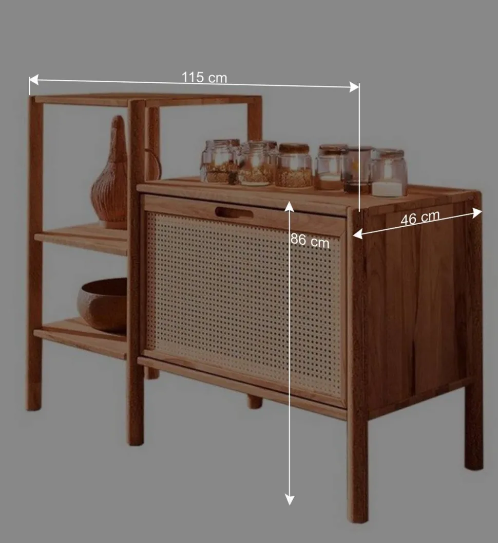 Wildbuche Regal mit Klappfach Wiener Geflecht - Indrya