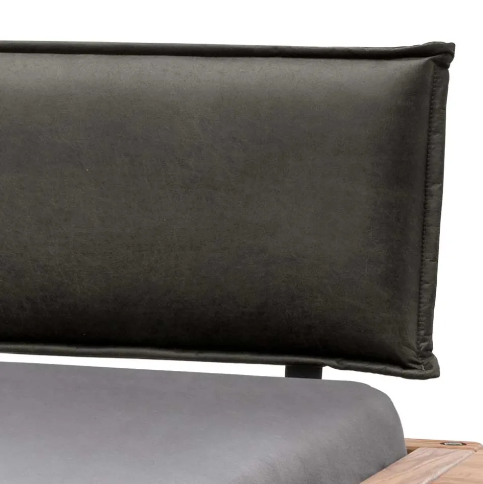 Wildeiche Balkenbett mit Leder-Kopfteil - Reneva