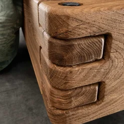 Wildeiche Balkenbett mit Leder-Kopfteil - Reneva